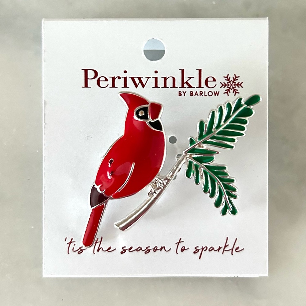 NWT Periwinkle by Barlow Red Enamel Cardinal on Branch Pin Brooch 2"W X 2H"